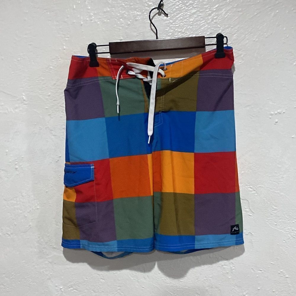 Rusty‎ Men’s Board Shorts Patchwork Front Tie Swimwear Size 30
